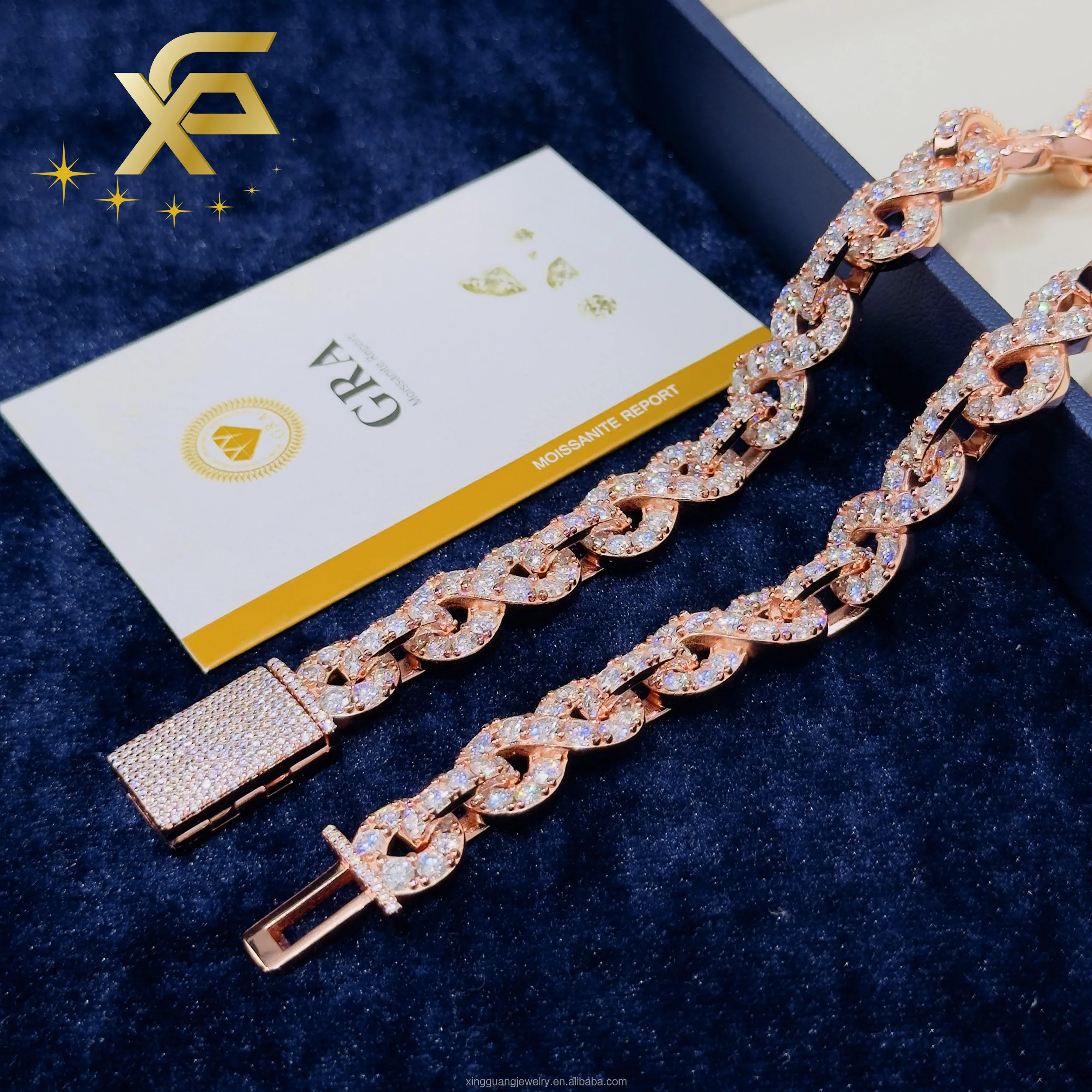 Fashion Rose Gold Chains 13mm Infinity Links GRA Round Moissanite 925 Sterling Silver Cuban Chains Hip Hop Men's Jewelry...