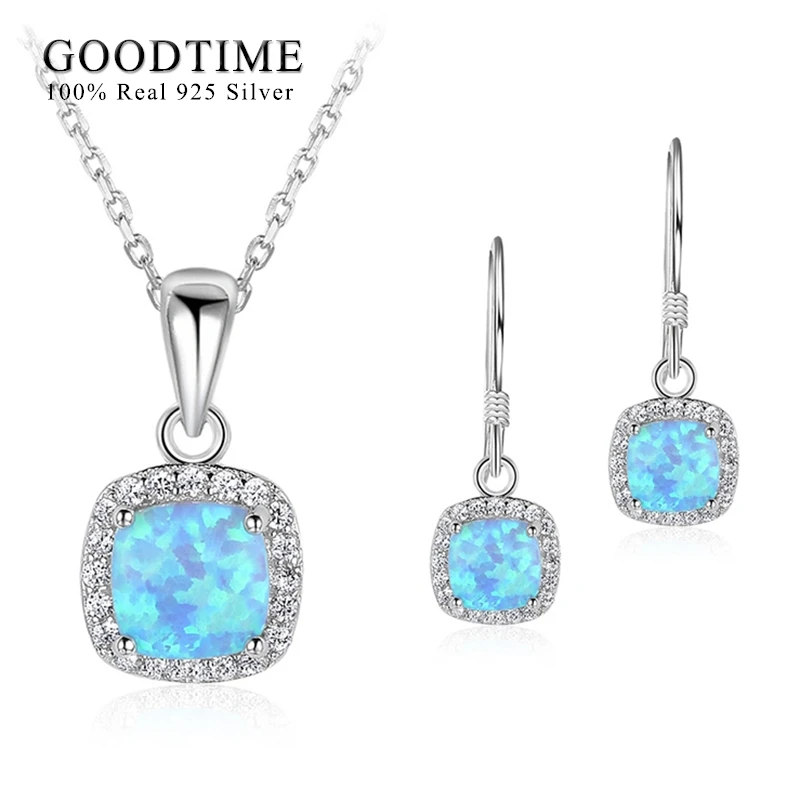 

Fashion Women Opal Set Necklace And Earring Pure 100% 925 Sterling Silver Zircon Pendant Jewelry For Bride Wedding Gift