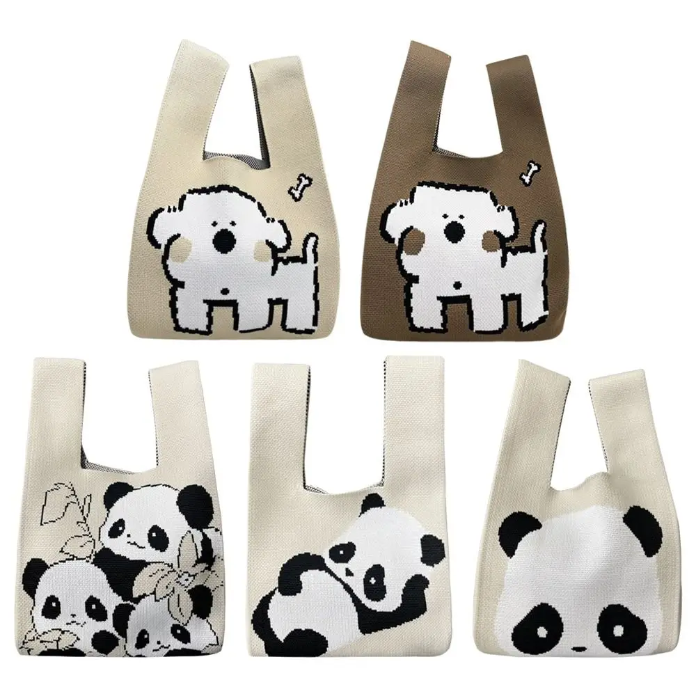 Bear Dog Handbag Cute Knitted Panda Tote Bags Vest Leisure Handmade Lunch Bags Women