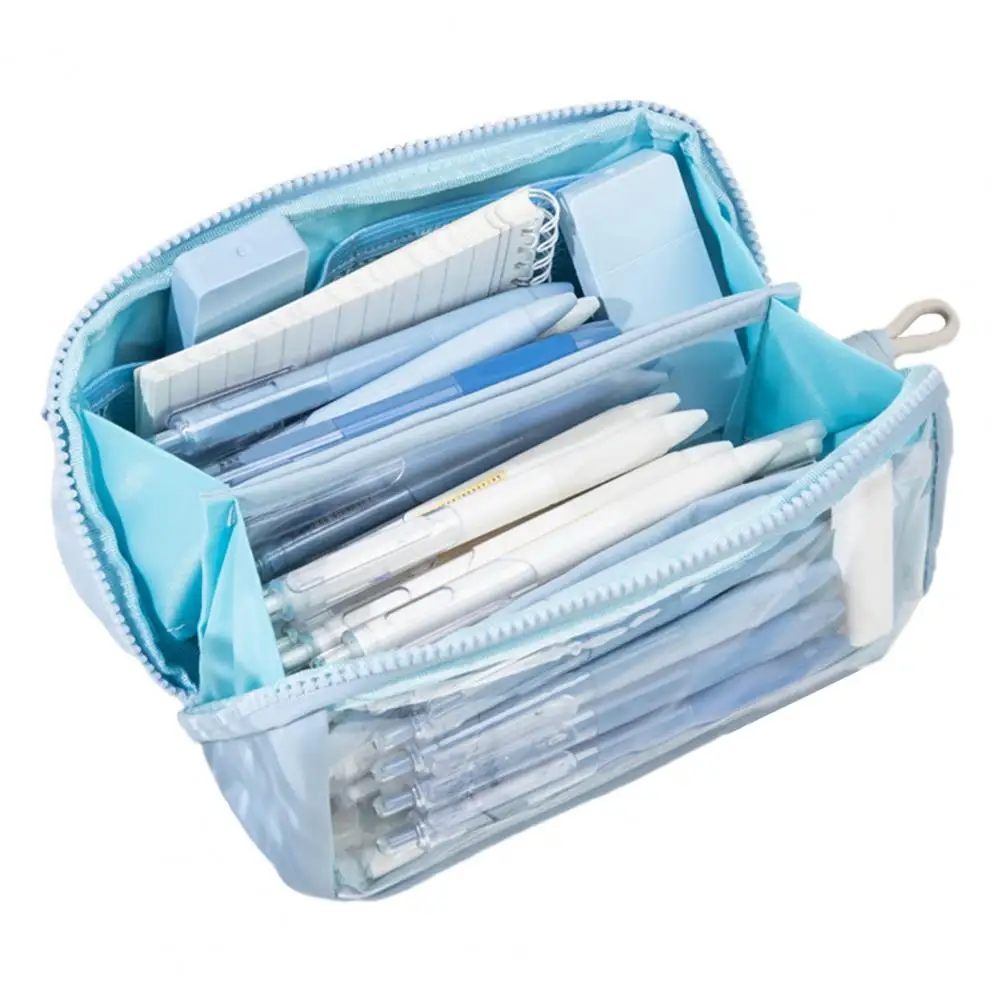 Mesh Pocket Pencil Bag Durable Versatile 3-layer Transparent Pencil Case Capacity Stationery Organizer for School Supplies Pen