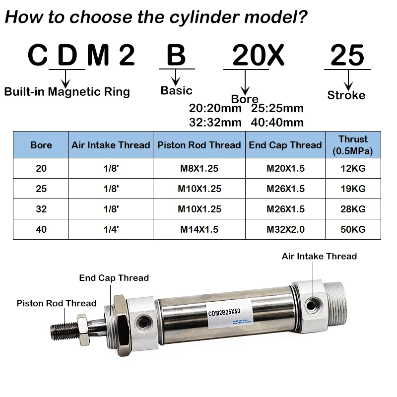 CDM2B CM2B16/20/25/32/40 Serie Edelstahl-Magnetring 25-500mm Hub Doppeltwirkender Mini-Pneumatikzylinder – Detail 2