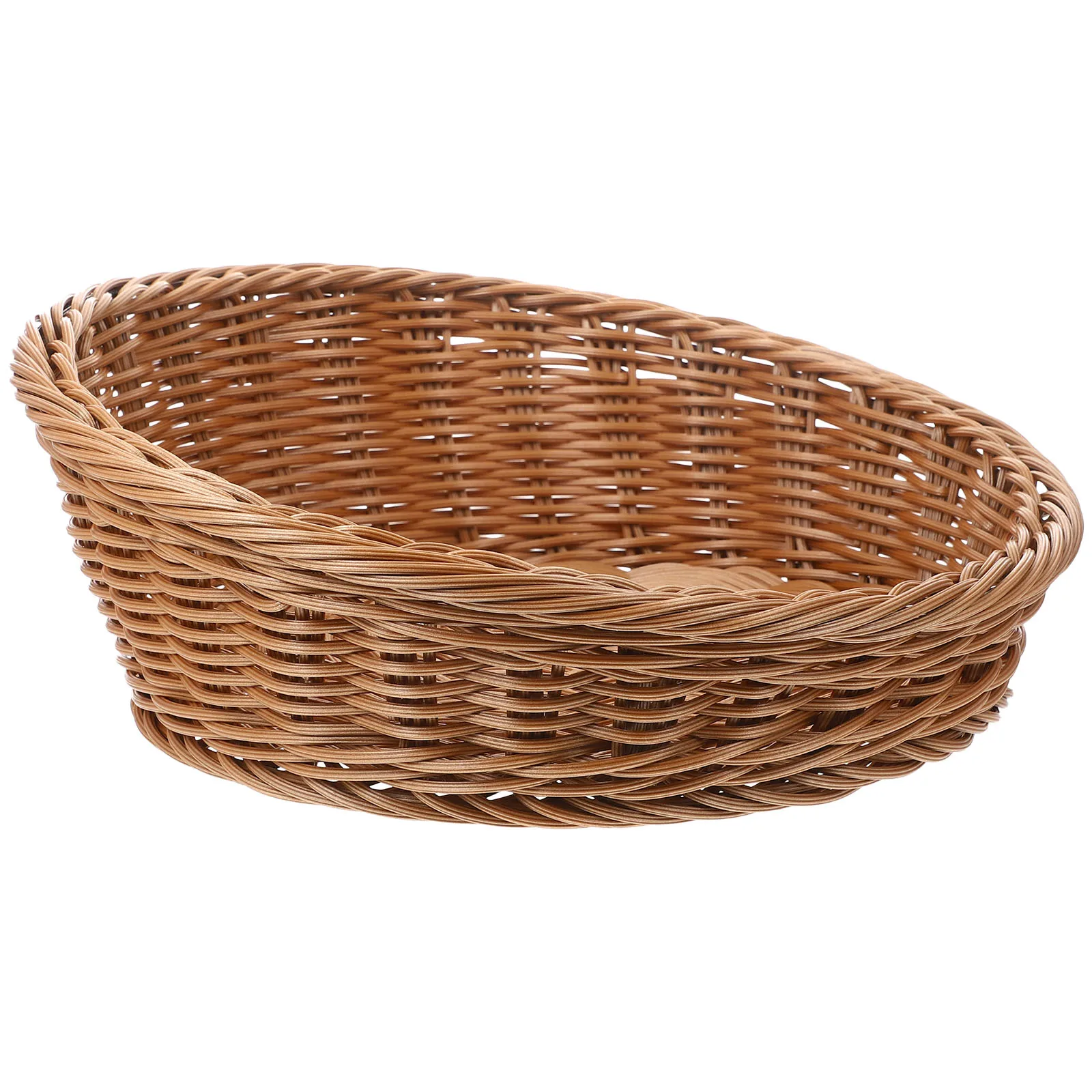 

Fruit Storage Basket Medium Brown PP Material Woven Bread Snack Holder Kitchen Home Decor Multifunctional Container Fruit