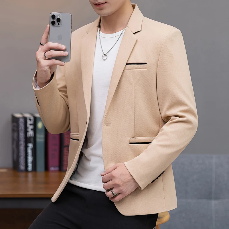 

Высококачественный костюм, весенне-осенняя куртка, модная мужская одежда в стиле вестерн, новый стильный костюм для повседневных мужчин, тонкий корейский стиль.