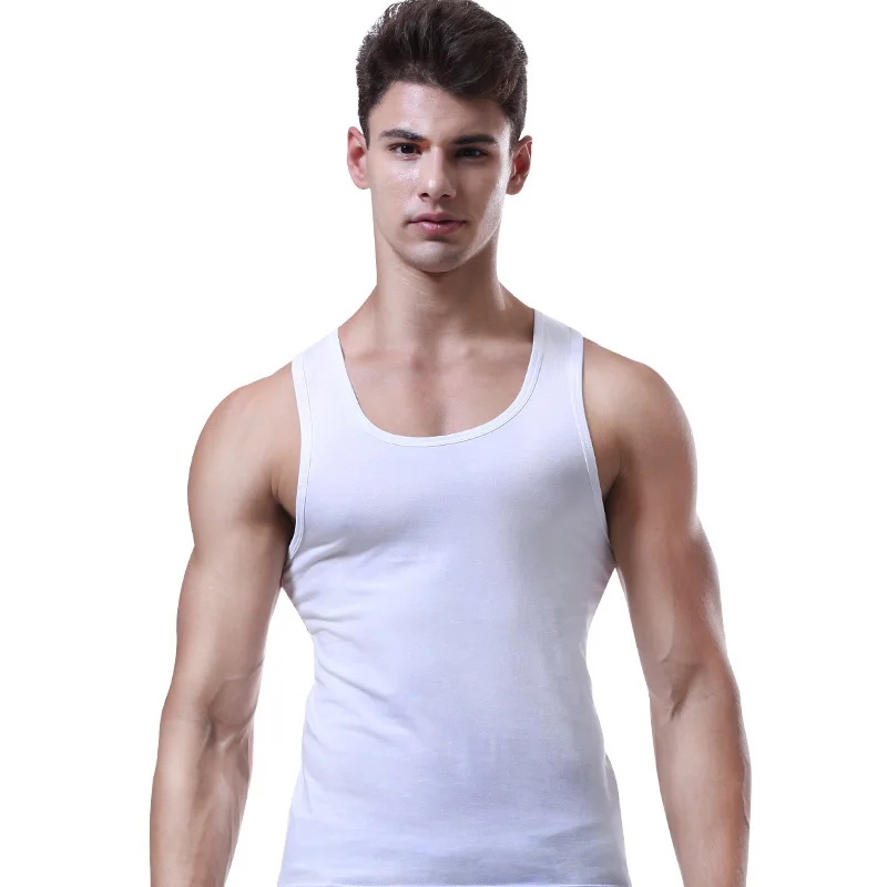 

Men's cotton sports vest summer youth breathable hurdle men slim fitness sleeveless white undershirt tide