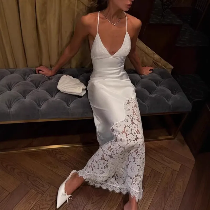 Tsiisd Women's Lace Backless Maxi Dress Lace-Up Patchwork Fashion Elegant Party Evening Gala Dress Female Camisole Dress 2026 view 2