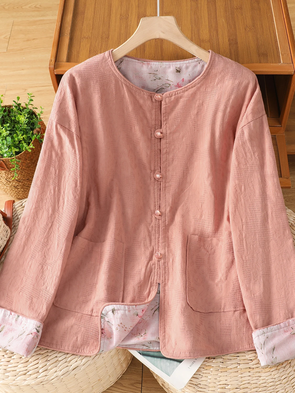 

New Chinese Sle Double-Sided Wear Linen Jaet Women's Spring Autumn Retro National Sle round Ne Tang Costume Top