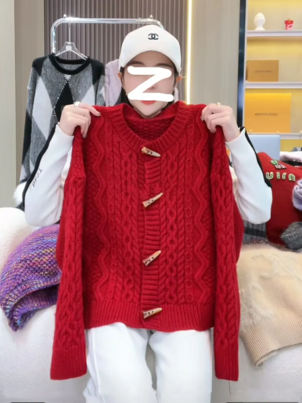 

Красный вязаный ор-свитер, женский весенне-осенний вязаный кардиган Lazy Sle Twist для поездок на работу, круглый Ne Другой материал 00%