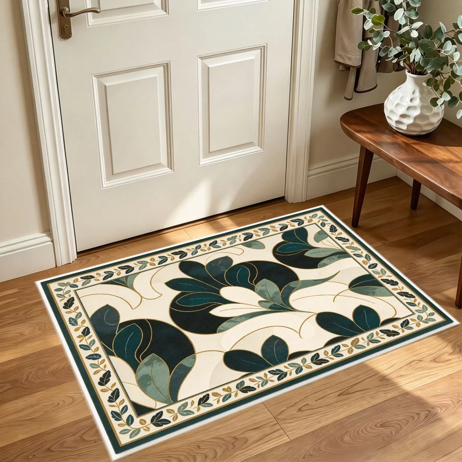 Ethnic Navajo Geometric Print Entry Rug Deep Blue Tone Washable Indoor Floor Mat For Hallway Entrance Home Retro Decoration