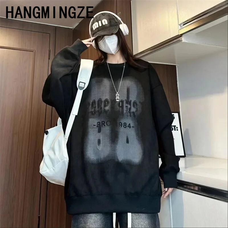 Vintage Round Neck Men Sweatshirt Loose Fit Oversized Long Sleeve Fleece-Lined Jacket Casual Autumn Trendy Versatile Sweatshirts