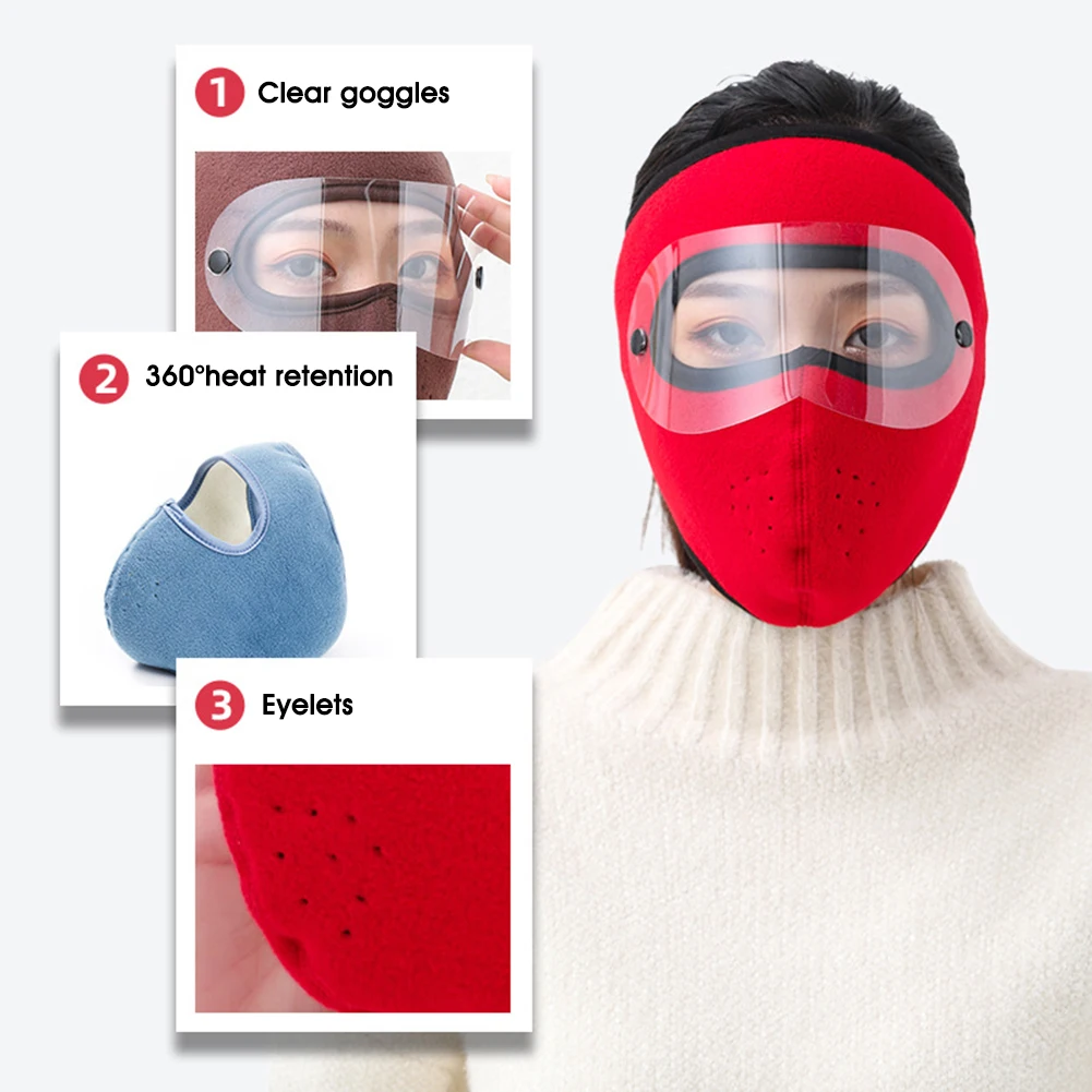 Ultralight Balaclava Winter Face Mask Cover with Clear Goggles Wind-proof Fleece Lined Cover for Cold Winter Outdoor Cycling