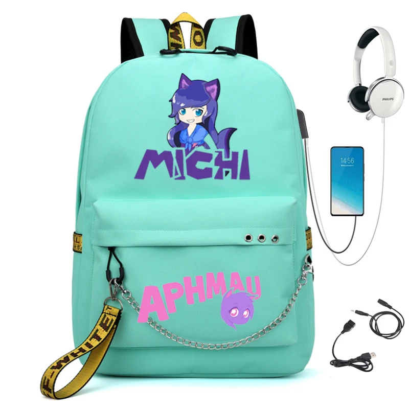 Aphmau backpack USB charging school bag girl waterproof student backpack leisure travel laptop bag