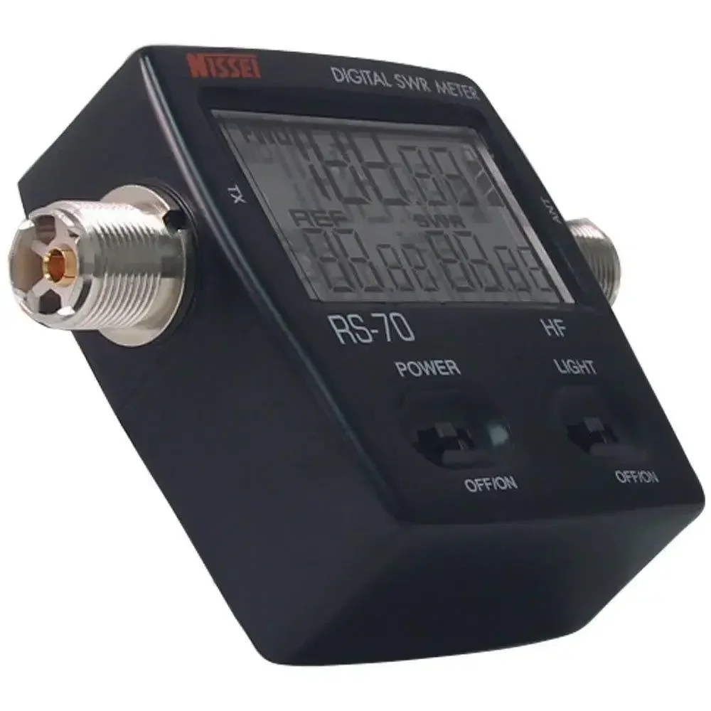 NISSEI RS70 Digitales SWR- und Wattmeter, 1,6–60 MHz, HF-Bänder, 200 W Leistung, SO239 (M-Typ), Anschluss für tragbares Funkgerät