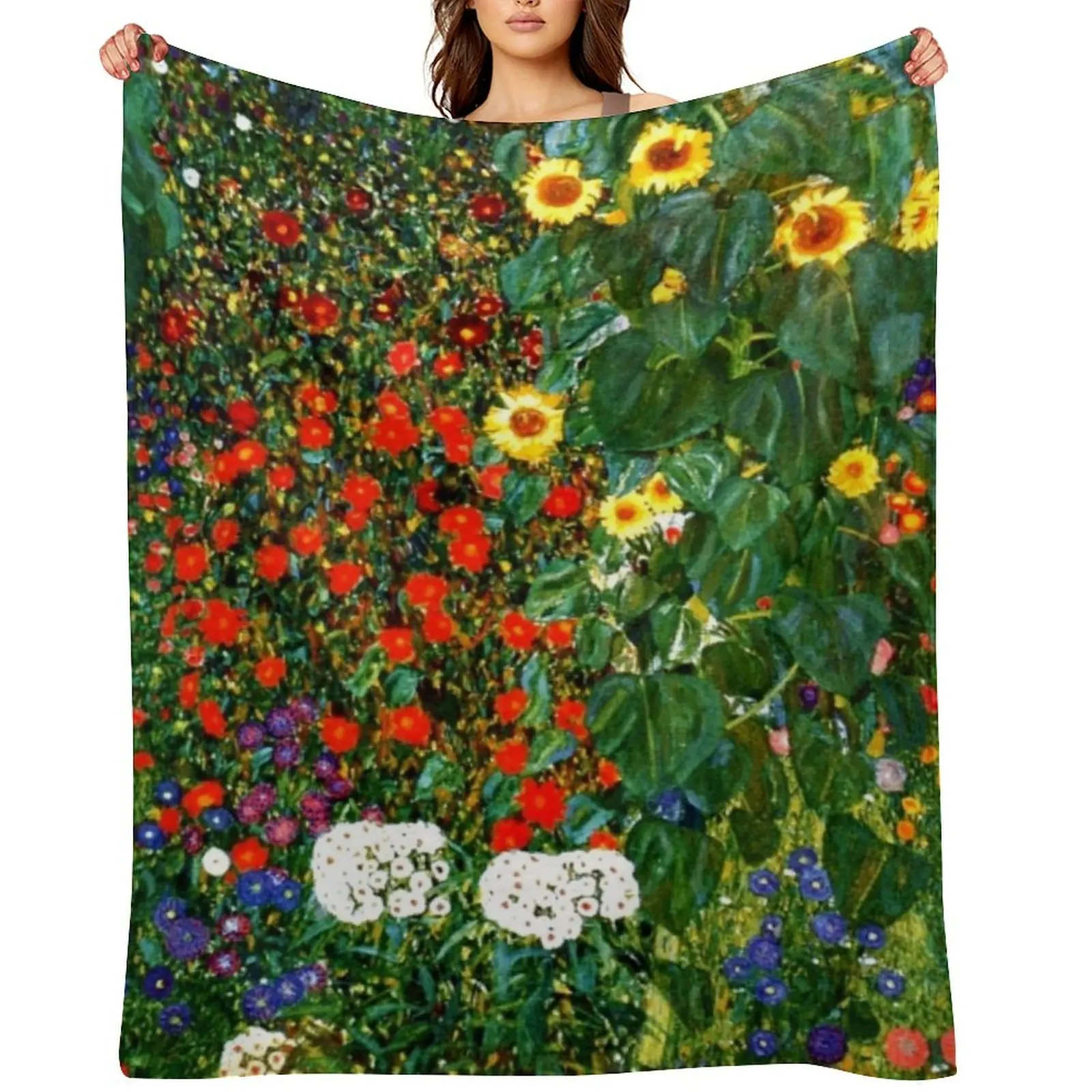 

Klimt - Farm Garden with Sunflowers Throw Blanket Shaggy Hairys Large Quilt Blankets