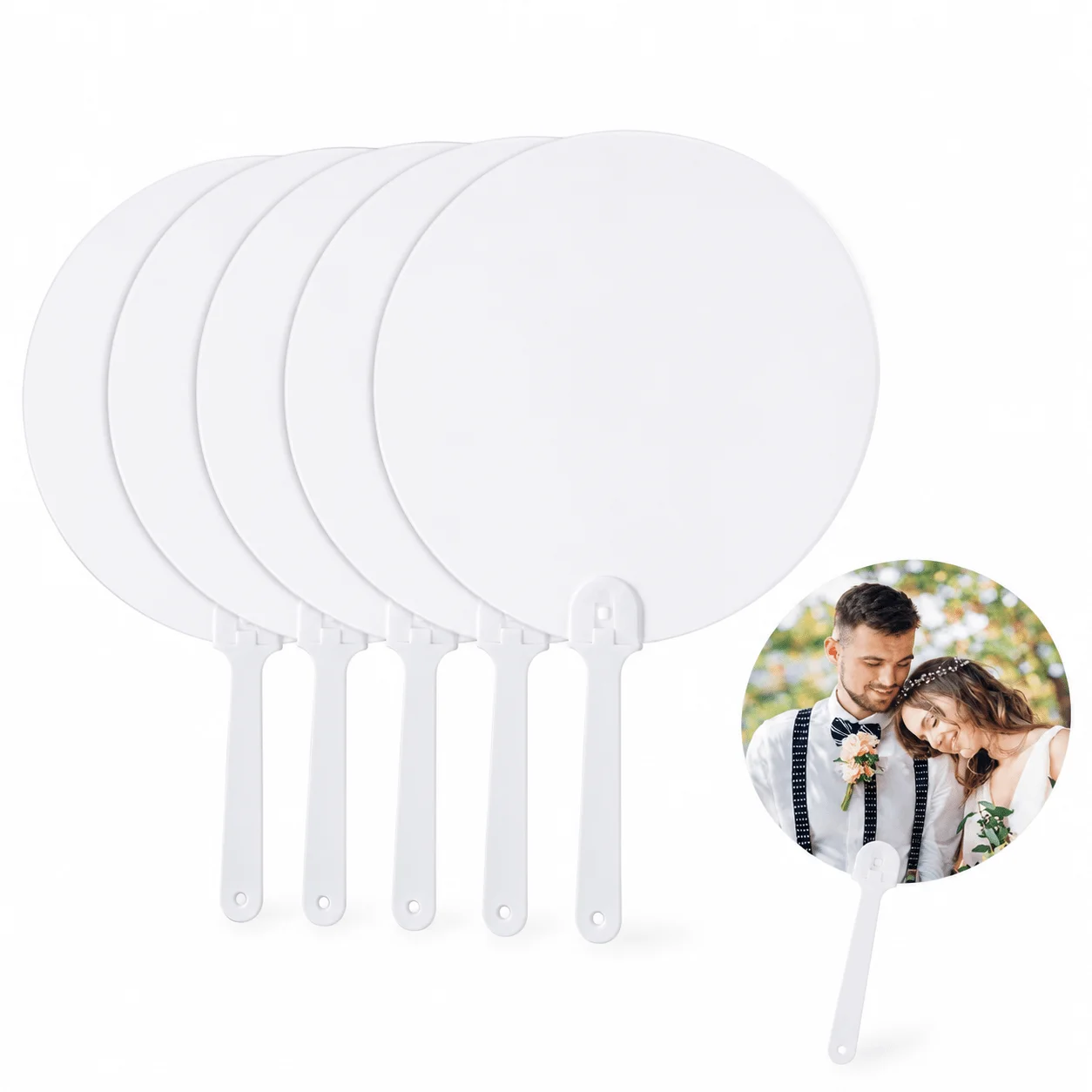5pcs Round Sublimation Blank Handheld Fans - Perfect for DIY Crafts, Home Decor, and Wedding Decorations