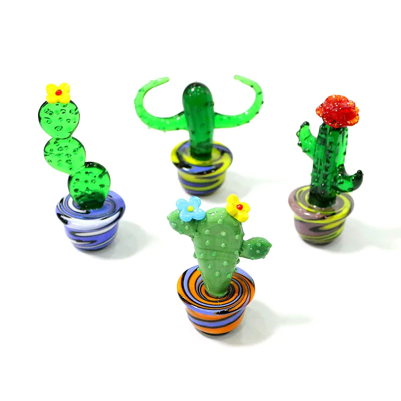 

Colorful Murano Glass Cactus Mini Figurines Craft Ornament Creative Cute Simulation Plant Bonsai Home Living Room Tabletop Decor