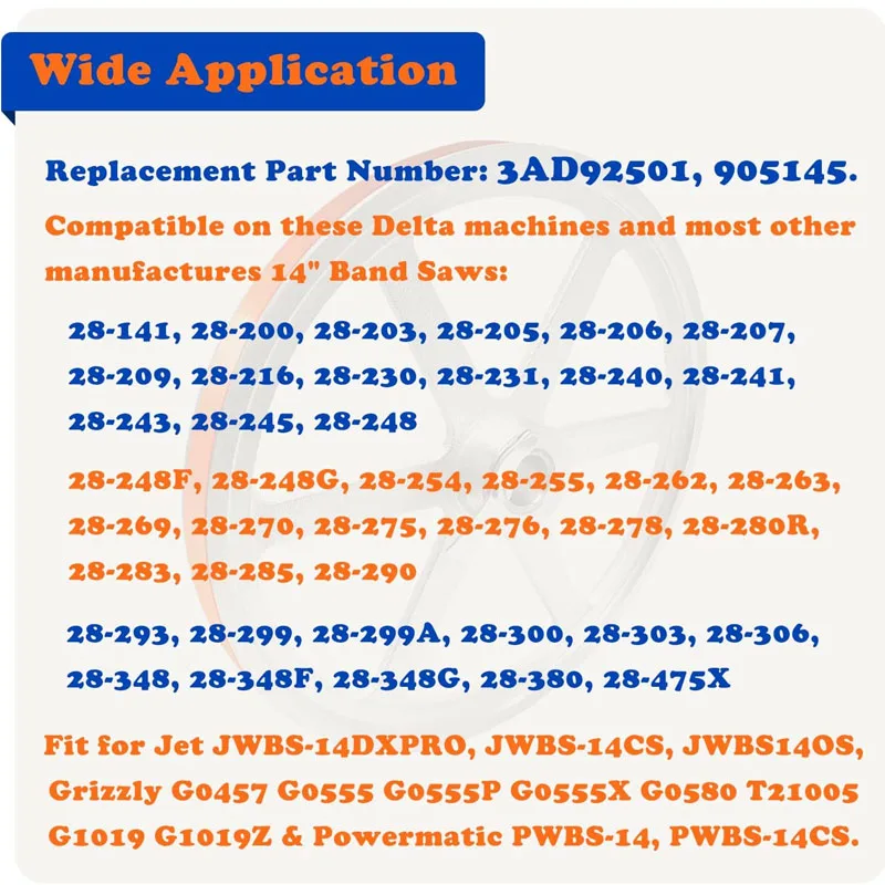 Urethane Band Saw Tires, Replace for 14 Inch Delta 905145 Craftsman 3AD92501 Band Saw Including Jet Grizzly, & Powermatic