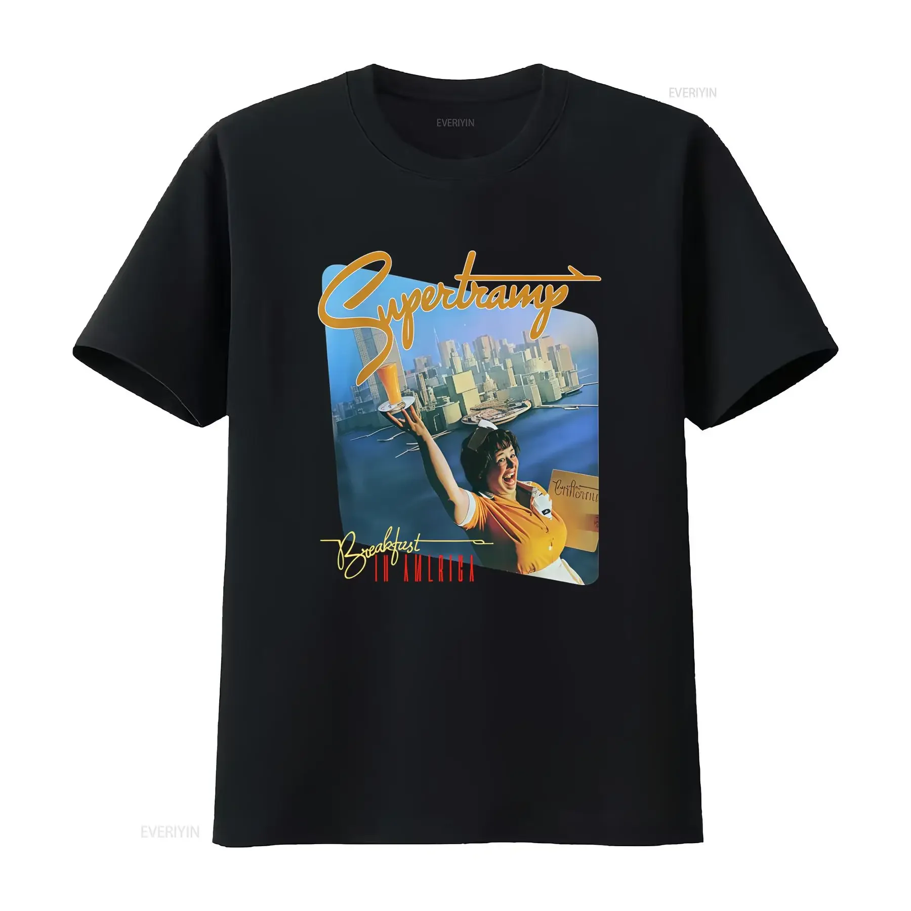 

Supertramp Breakfast In America Rock Band T Shirt Retro Design High Quality Print Perfect for Music Fans vintage Washed