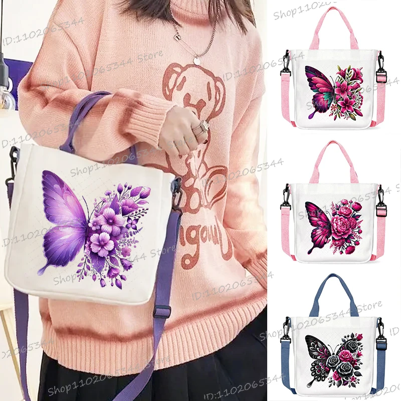 

Fashionable Watercolor Butterfly Crossbody Bag Multi-Functional Portable Women Commuting Shoulder Bag Butterfly Canvas Tote Bags