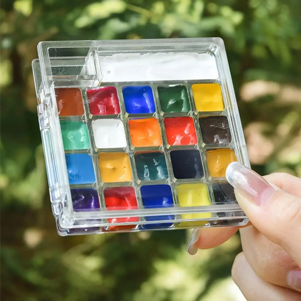 DIY 10/21 Grid Watercolor Paint Palette Foldable Mini Paint Pigment Box Waterproof Portable Travel Painting Tray Outdoor