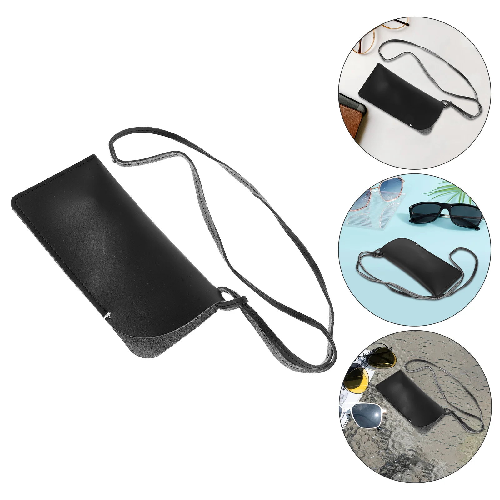 

Hangable Sunglasses Case Portable Eyeglass Pouch For Men Women Multi-Functional Storage Holder Neck Strap Durable Pu