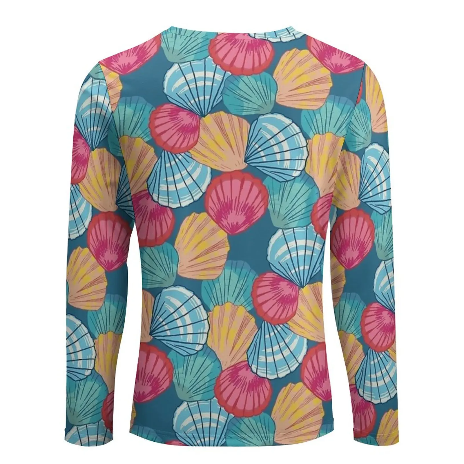Sea Shells T-Shirt Colorful Print Hippie T-Shirts With Pocket Long Sleeve Graphic Tops Autumn Y2K Oversize Tees