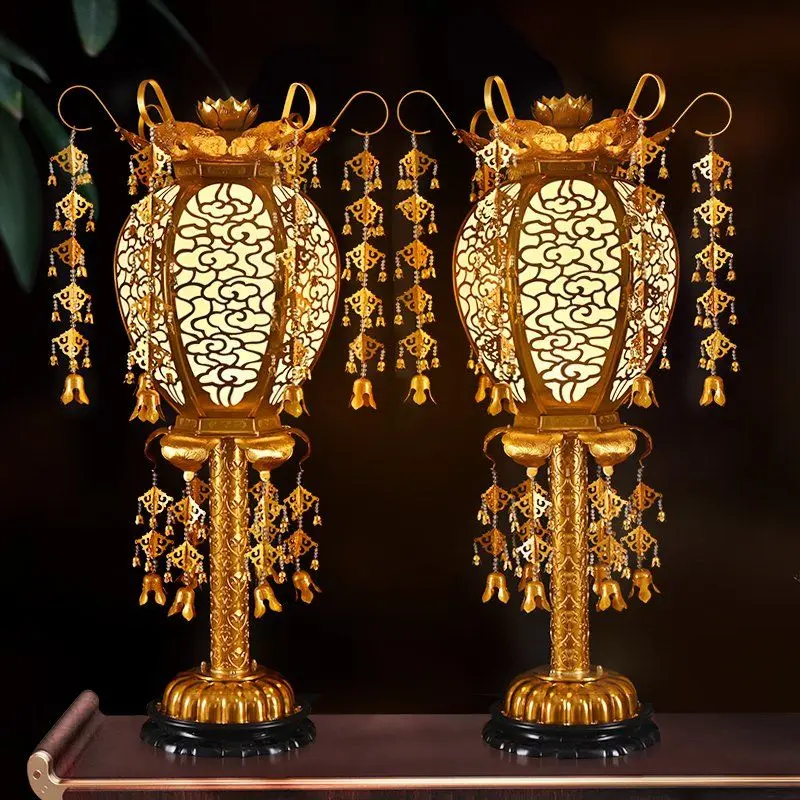 Gilt bedroom lantern Buddha front lamp living room decorative ornament pair