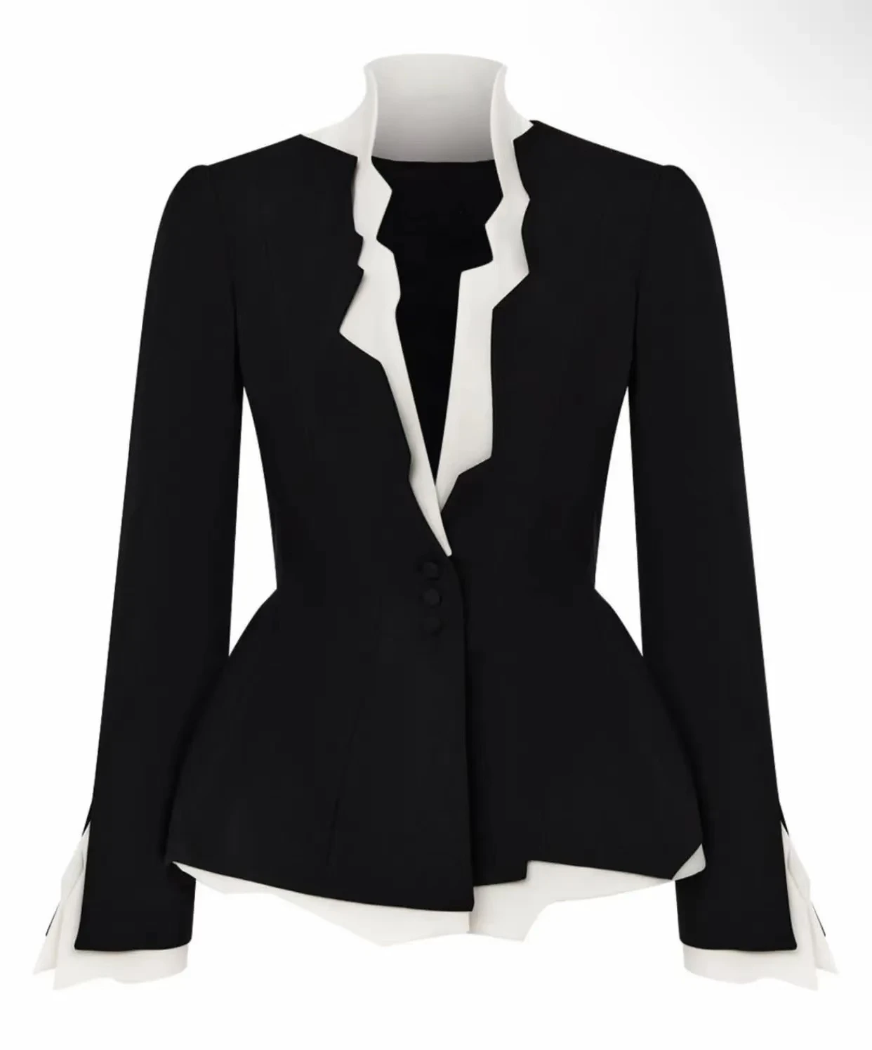 Santorini Black and White Spliced Long Sleeves Jacket Modern Girls Wear Bespoke Occasion(without Dress)Customized