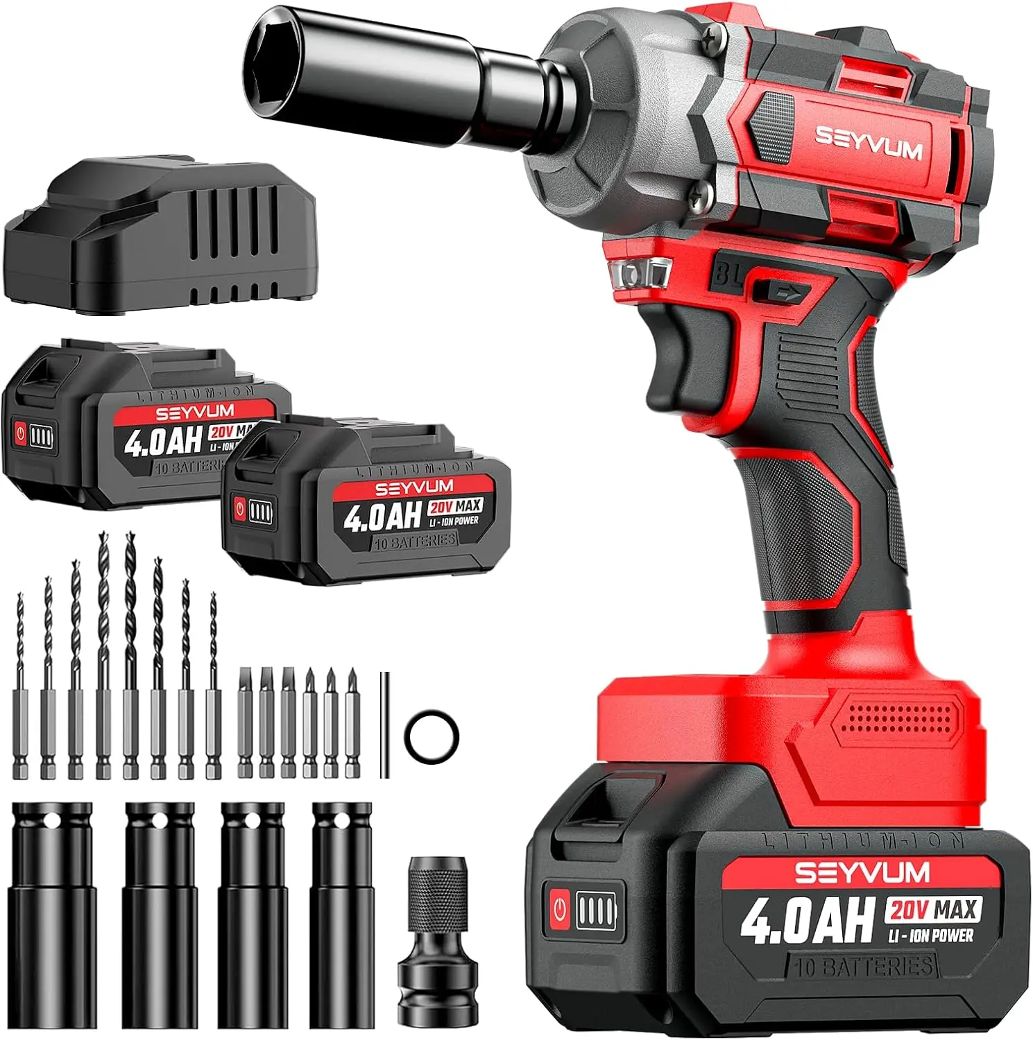 Seyvum Cordless Impact Wrench, 1/2” Max Torque 440 Ft-Lbs / 600 N.M Power Impact Gun, 20V 3000Rpm Electric Impact Driver, 2 X