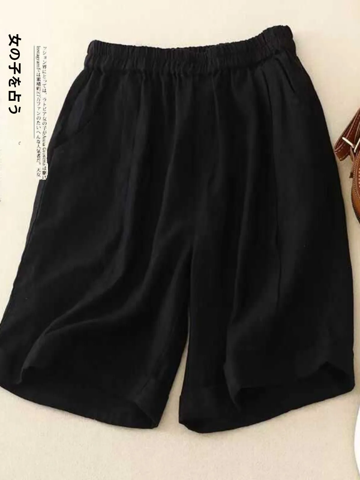 Loose Cotton Linen Wide Leg Short Pants Women's Elastic Waist Casual Linen Five-Point Summer Thin Middle Pants Commute Style