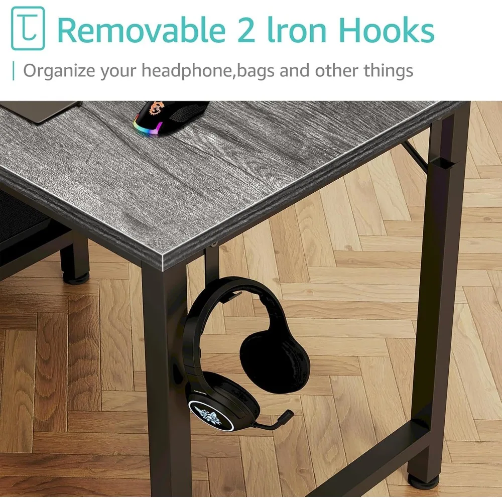 Compact Kids Study Desk with 4 Fabric Drawers, 40 Inch Cute Desk for Girls Teens, Bedroom Computer Writing Table