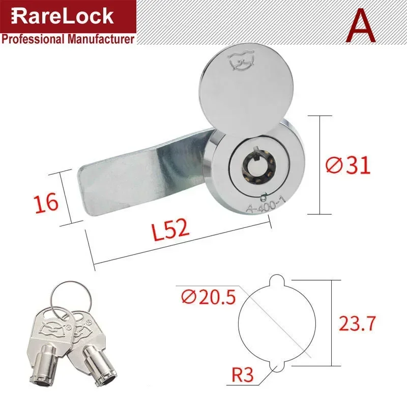 Cabinet Cam Lock with Cap 2 Tubular Cross Keys for Outside Box Door Mailbox Industrial Hardware Rarelock LK1002 G