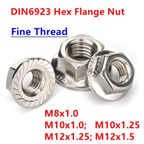 Imagen 1 del producto DIN6923 rosca fina M8x1.0 M10x1.0 M10x1.25 M12x1.25 M12x1.5 304 tuerca hexagonal de acero inoxidable tuercas con brida tuerca de seguridad dentada
