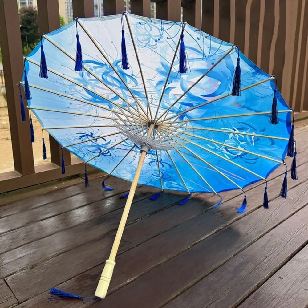 70cm Silk Fabric Tassel Umbrella Chinese Style Rainproof Ancient Dance Umbrella Windproof Handheld Tassel Umbrella for Women