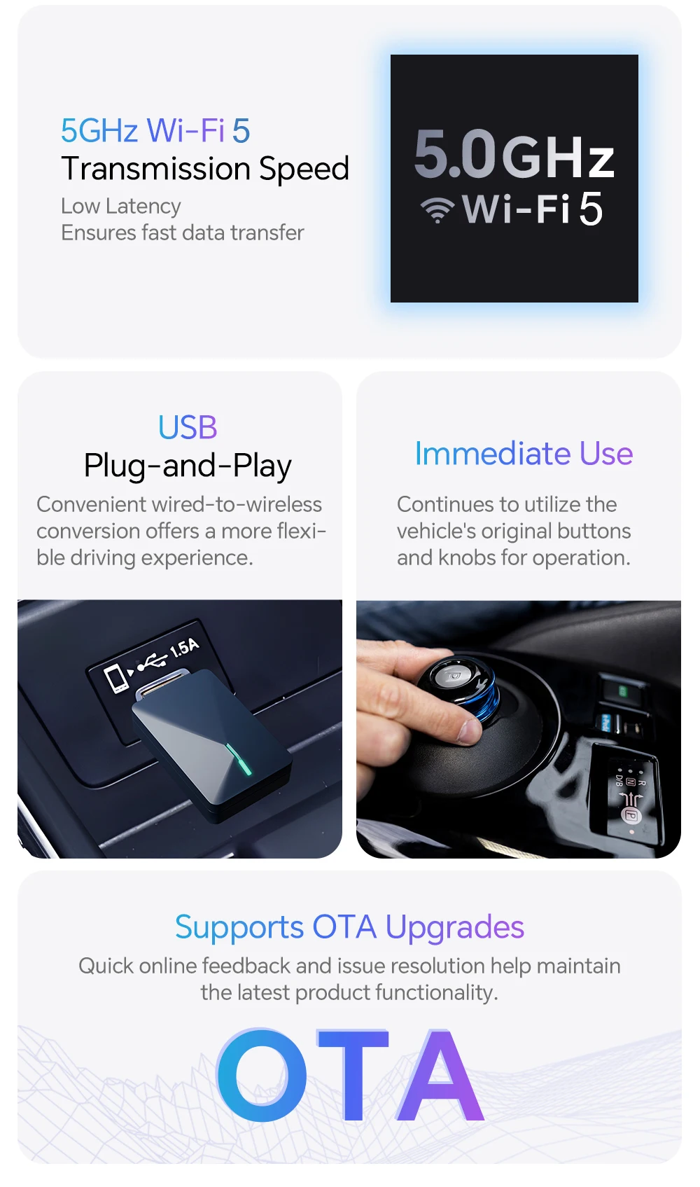 XUDA Kabelgebundener zu Kabelloser Carplay-Adapter, Kabelloses Android Auto für Peugeot 208 308 408 508 2008 3008 4008 5008 – Detail 2