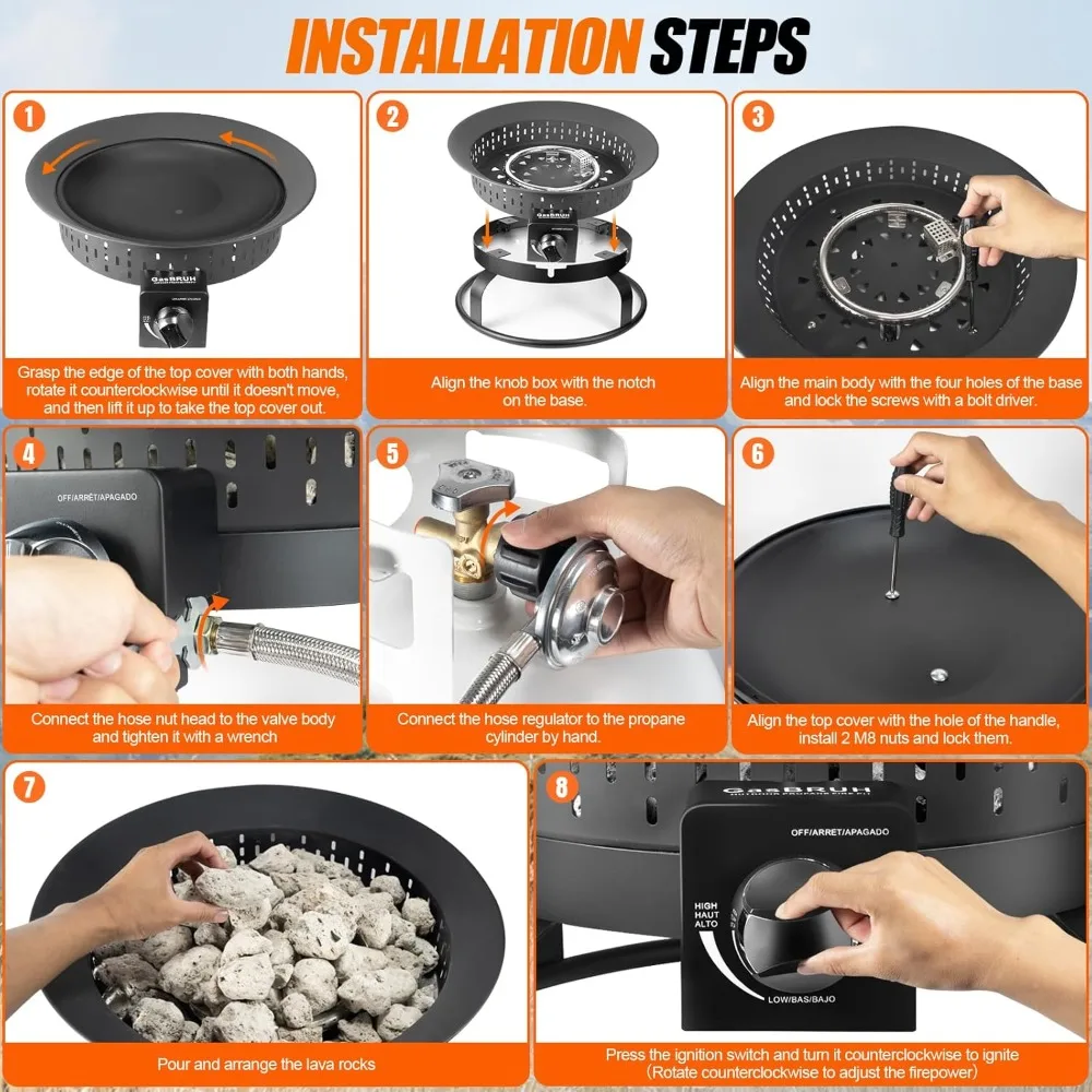 حفرة نار محمولة خارجية من البروبان، 19 بوصة، 60,000 وحدة حرارية بريطانية مع غطاء ومقبض حمل، وعاء حريق يعمل بالغاز بدون دخان #4