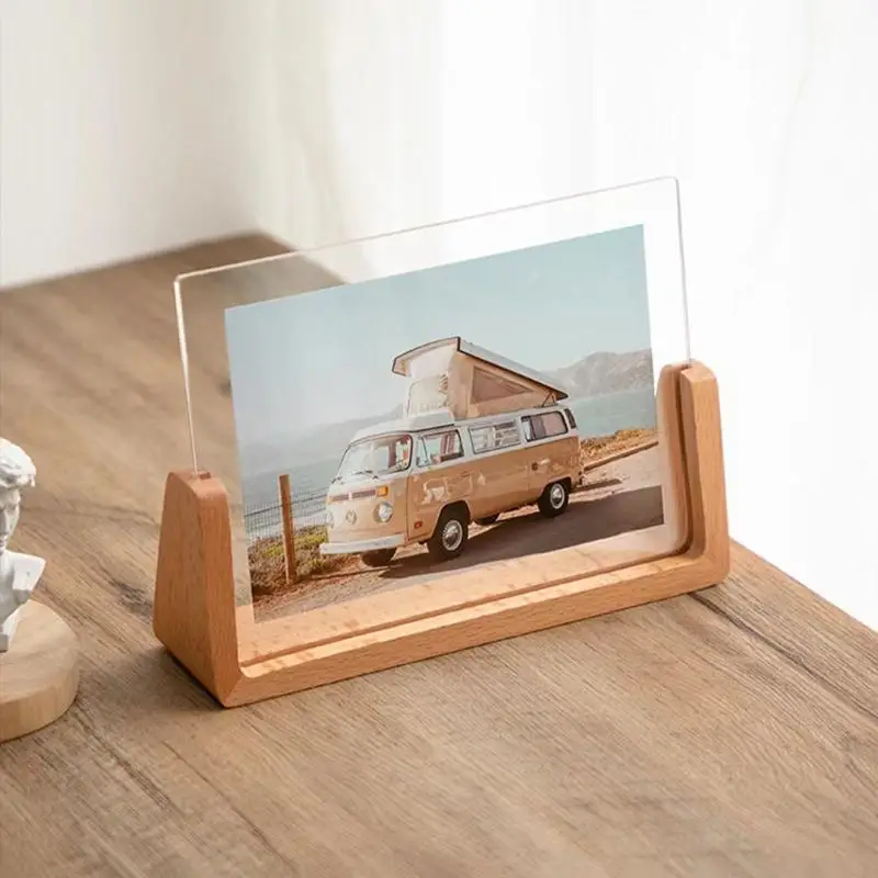 Walnut/Beech Creative Photo Frame Acrylic U Shape Transparent Frame Desktop Wood Wedding Pictures Frame Decor