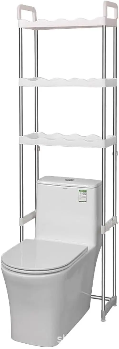 

3-Tier Over The Toilet Storage Shelf, Freestanding Bathroom Space Saver Organizer with 3 Hooks