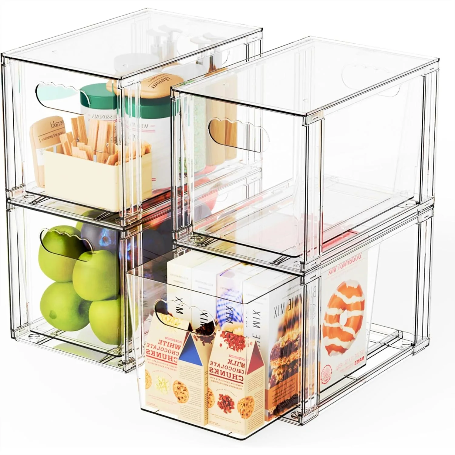 

Large Stackable Storage Drawers, 4 Pack Clear Acrylic Drawer Organizers for Countertop, Cabinet, Bathroom, Pantry, Office Closet