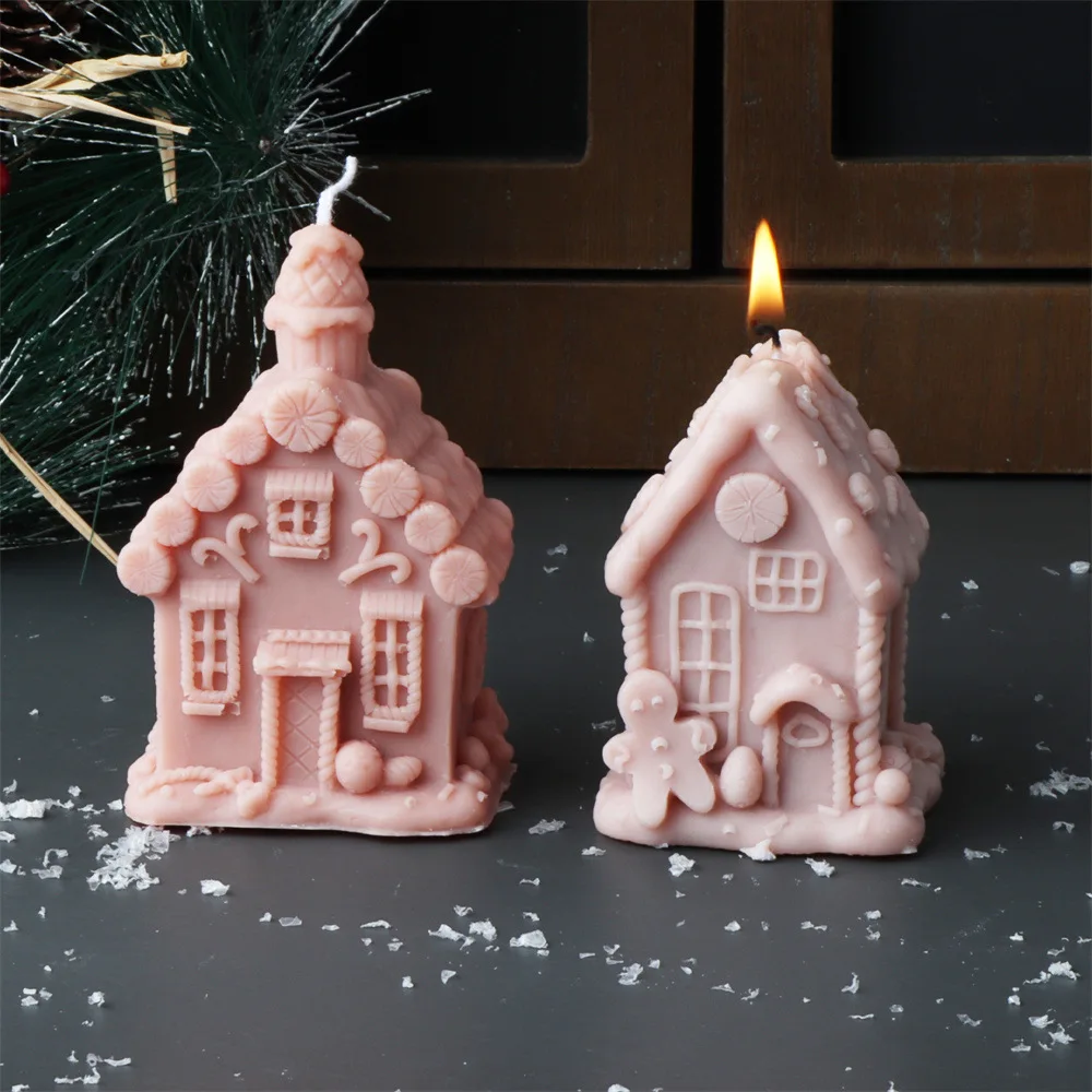 Kerst Kasteel Cottage Kaars Siliconen Mal Snoep Huis Geometrische Aromatherapie Kaars Gips Hars Mal Kerst Decor Cadeau