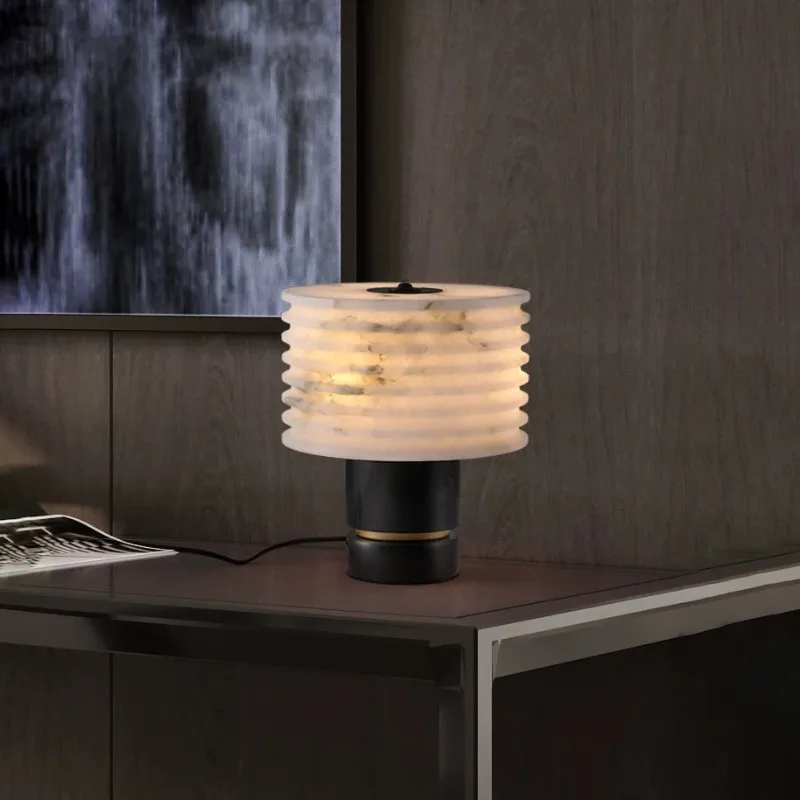 Modern new Chinese imitation marble table lamp simple study living room decoration bedroom bedside