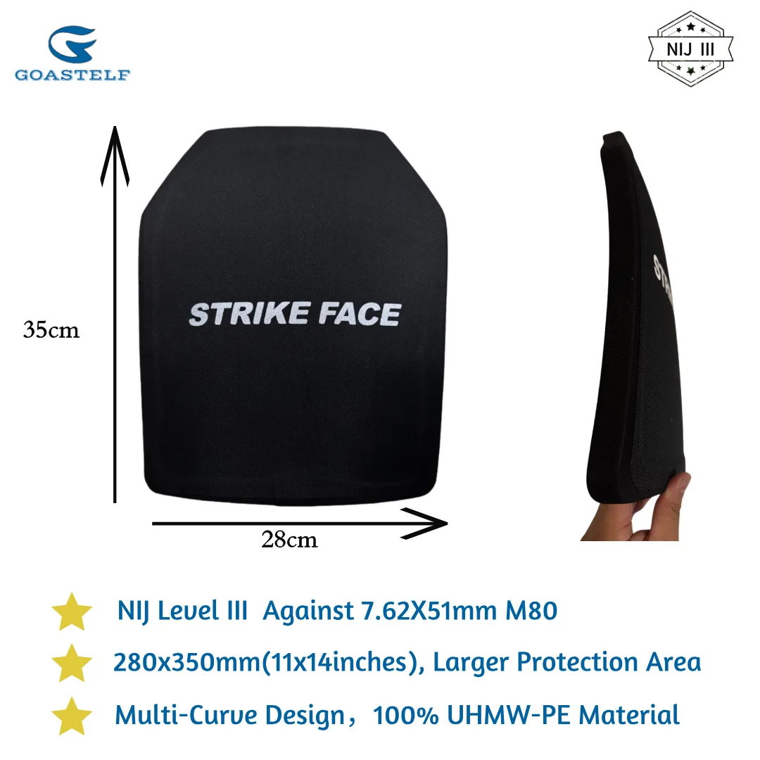 

11x14inches Multi-Curve NIJ III Tactical Vest Armor Plate Pure UHMWPE Ballistic Plate NIJ Level 3 Ballistic Plate Body Armor