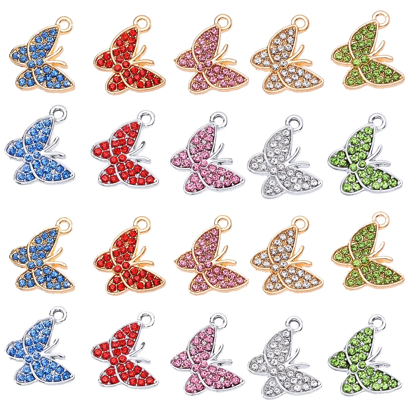 

20Pcs 17*15mm Pink Crystal Zircon Butterfly Pendant For Jewelry Making Ornament DIY Bracelet Necklace Charms Crafts Accessories