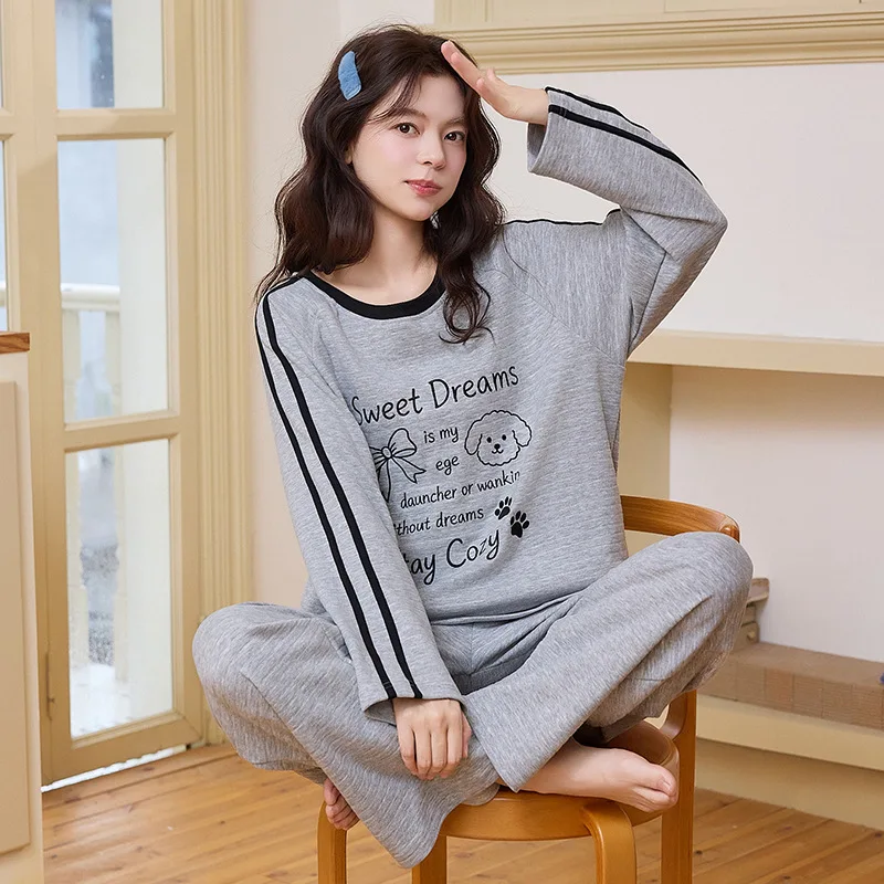Cartoon Dog Thermal Fleece Pajamas for Women  2026 Autumn/Winter Long Sleeve and Long Pants Set Cute Sweet Homewear for Girls