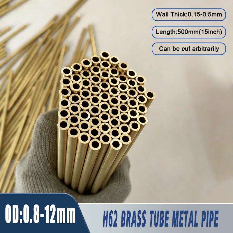Brass Tube 500mm Length Round Brass alloy Pipe Straight Brass OD0.8-12mm Wall Thickness 0.15-0.5mm brass pipe modeling DIY Parts