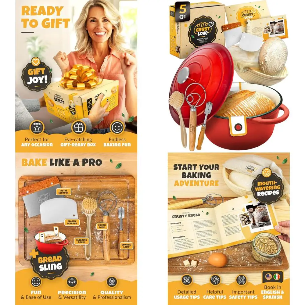 

Enameled Cast Iron Dutch Oven, 5QT, for Sourdough & Bread Baking with Banneton and Starter Kit