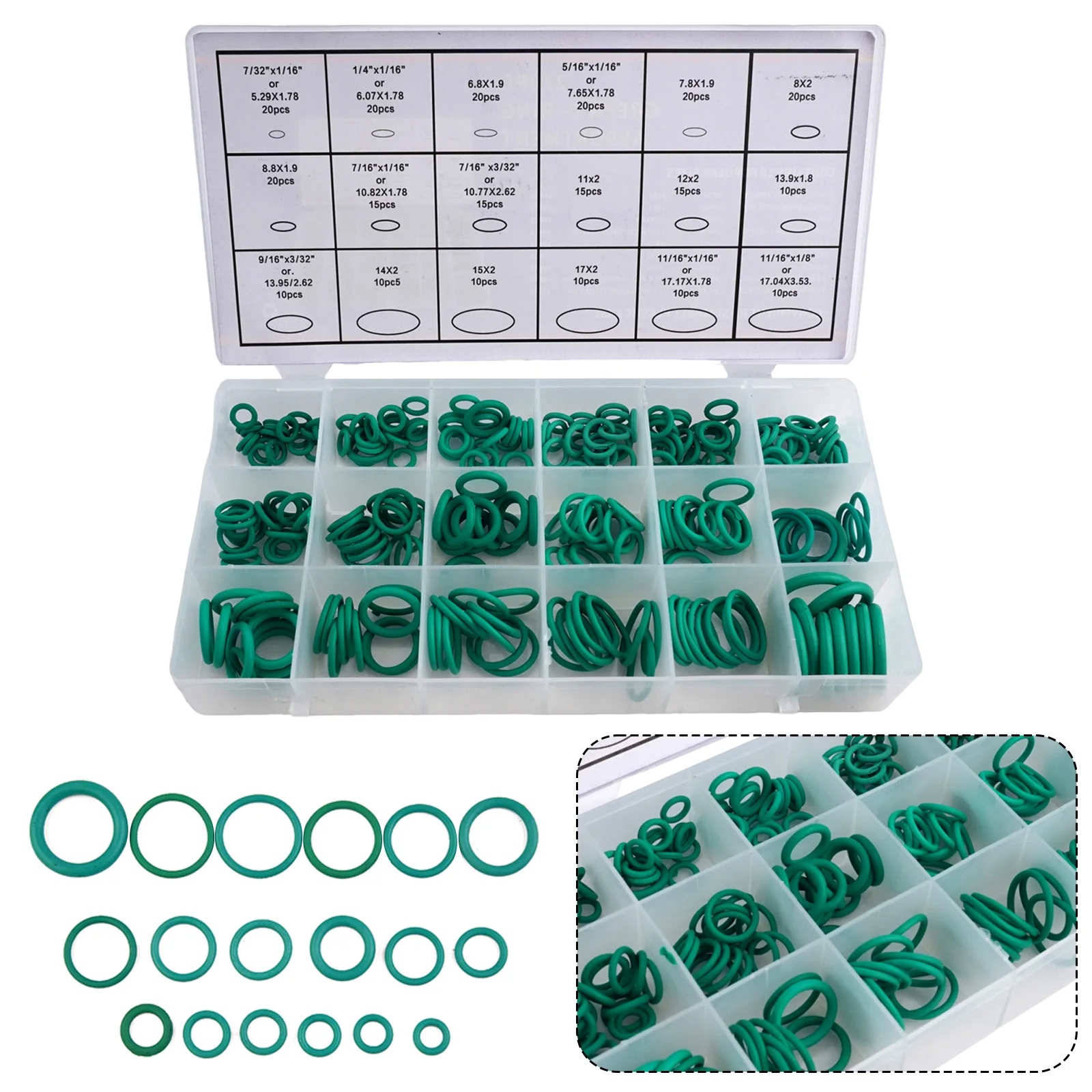 New R134a Sealing O-rings Seal Set Sealing Ring A/C Accessories Green With Plastic Case For Car Air Conditioning