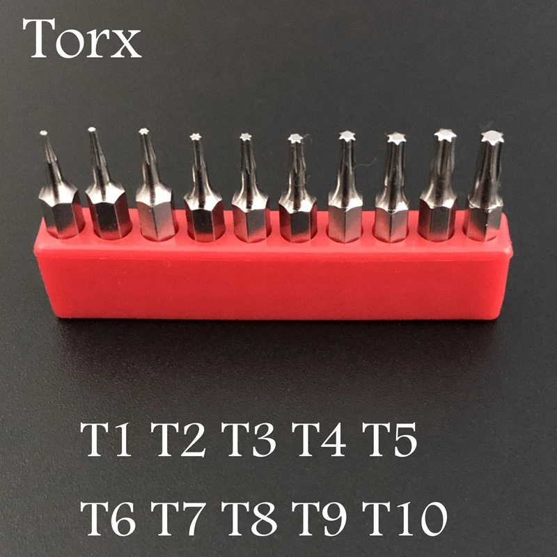 

Screwdriver Bits Set 10PCS Torx T1/2/3/4/5/6/7/8/9/10 Mobile Repair Plum Blossoms Repairing Head S2 H4×28mm