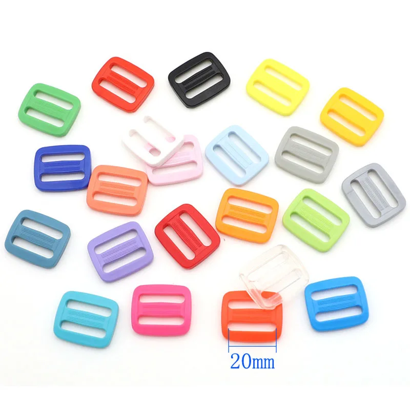 50/200Pcs 20mm Plastic POM Tri Glide Adjust Buckles Bag Strap Webbing Accessories 22 Colors White Red Black Blue Green Yellow