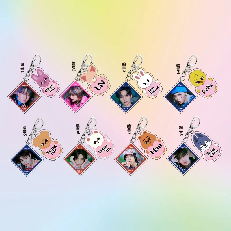 Korean Boy Group Square Cartoon Character Pendant Chang-Bin I.N Lee Know Felix Seung-min Hyun-Jin Han Bang Chan Acrylic Keychain