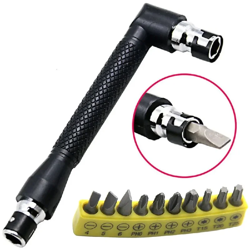

L-shaped 1/4 Hexagonal Screwdriver Bit 90 Degree Double Head Handle Black 6.35 Wrench 10pc Yellow Tape Screwdriver Bit Tool Set